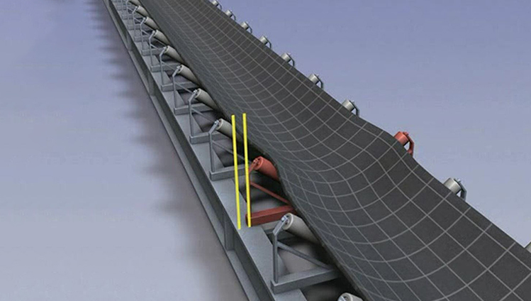 A good and exact alignment contributes to good tracking of the conveyor belt. 
<br><br>
True alignment of the idlers improves the running behaviour of the belt and decreases the energy consumption of the belt at each idler station.
<br><br>
Here the mistracking of the belt can be seen, which results from an idler station which has moved out of the conveyor line to one side.