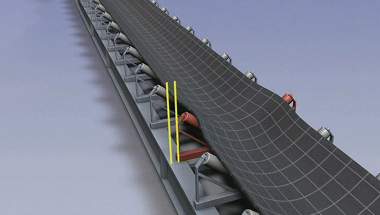 A good and exact alignment contributes to good tracking of the conveyor belt. 
<br><br>
True alignment of the idlers improves the running behaviour of the belt and decreases the energy consumption of the belt at each idler station.
<br><br>
Here the mistracking of the belt can be seen, which results from an idler station which has moved out of the conveyor line to one side.