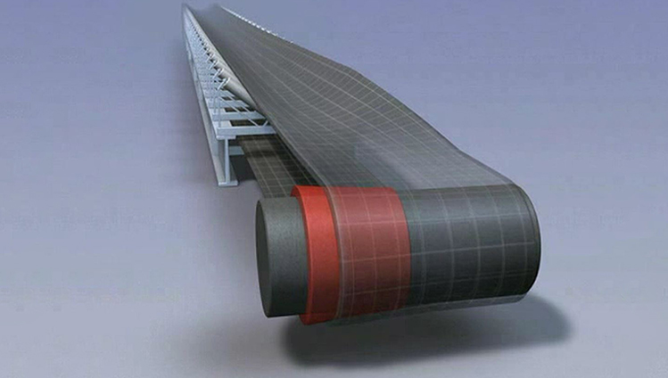 Pulleys change the running direction of the belt at the transition from top to bottom run and vice versa.
<br><br>
For good tracking of the belt these pulleys must be cylindrical. In case of a cambered pulley the pulley must in any case be symmetric.
<br><br>
Here the mistracking of the belt can be seen, which results from dirt adhesion on one side of the pulley with the result that the radius of the pulley is larger on this side.