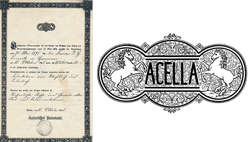 Acella trademark and logo in 1895