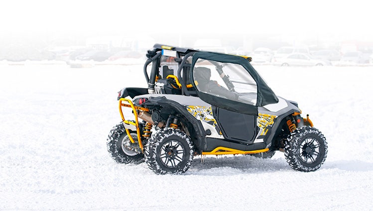 Quad bikes for rent in snow resort Bakuriani. Winter resort. Georgia.