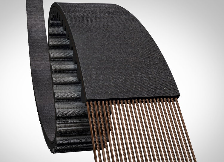 The profile side of the new timing belt is not made of polychloroprene as usual, but of a new and patented synthetic rubber compound.