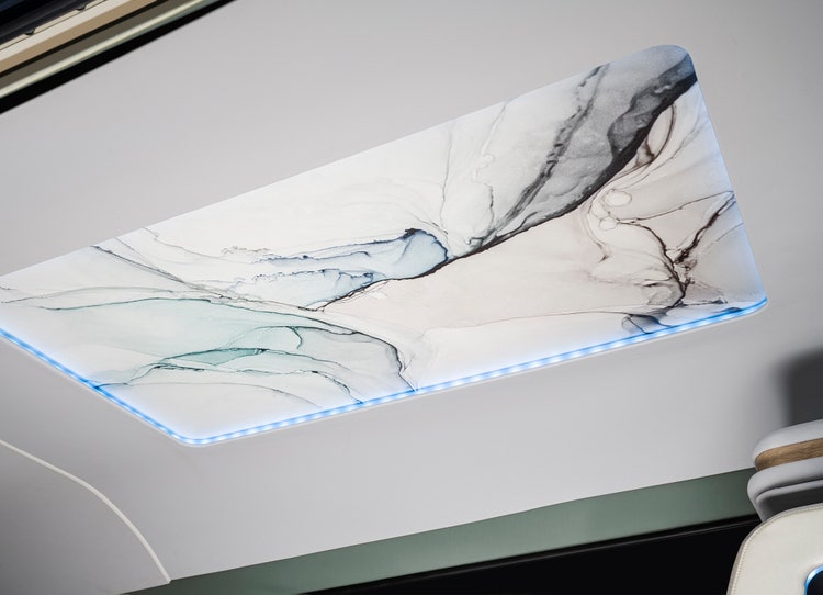 The interior helps motivate those on board to work, but also invites them to relax.